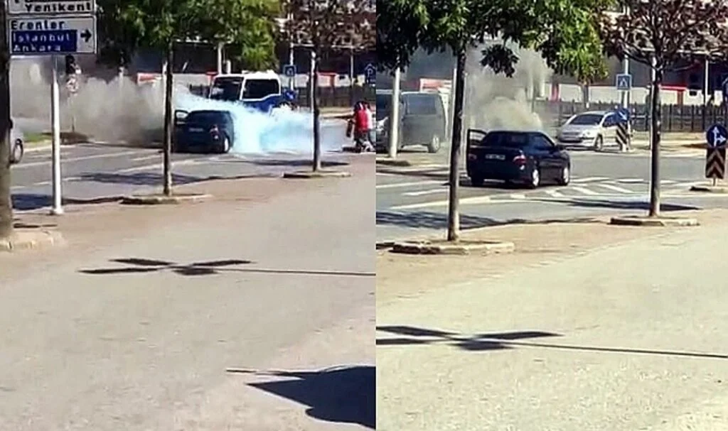 Cadde ortasında otomobilden bir anda dumanlar yükselmeye başladı