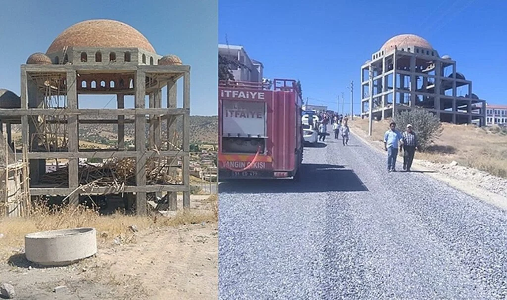 Cami inşaatında iskele çöktü: 4 işçi yaralandı