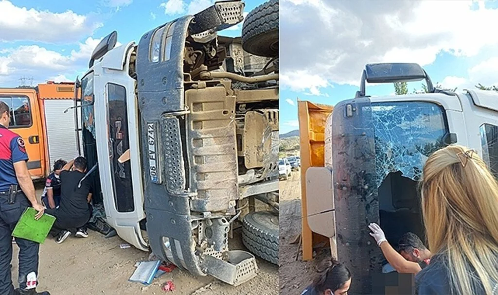 Hafriyat kamyonu devrildi: 1 ölü
