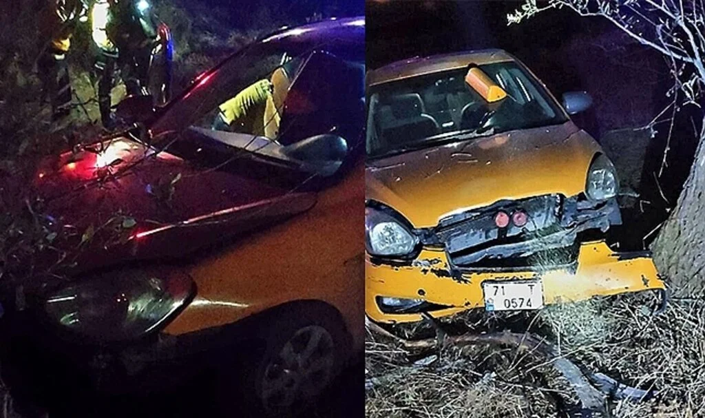 Kontrolden çıkan ticari taksi ağaca çarptı: 2'si ağır 3 yaralı