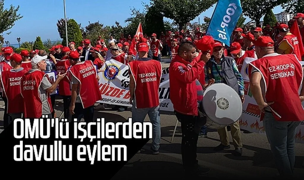 OMÜ'lü işçilerden davullu eylem 