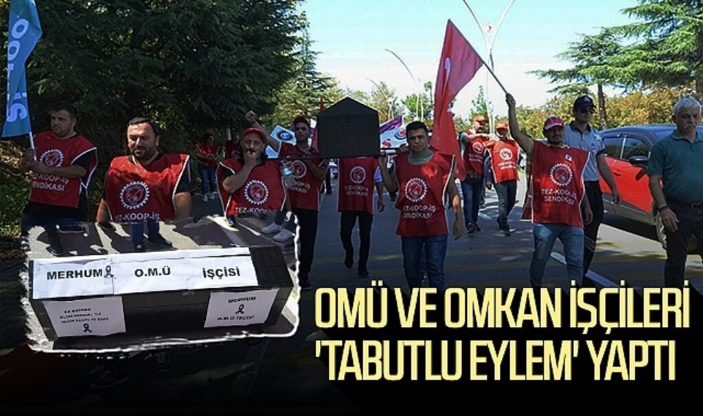 OMÜ ve OMKAN işçileri 'tabutlu eylem' yaptı