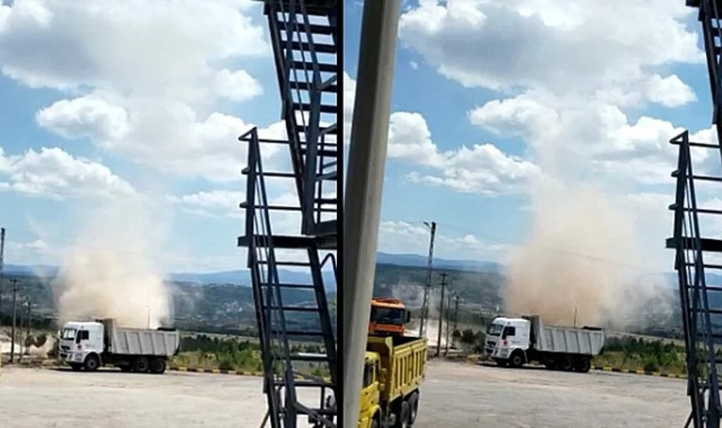 Şantiyede çıkan hortum paniğe sebep oldu