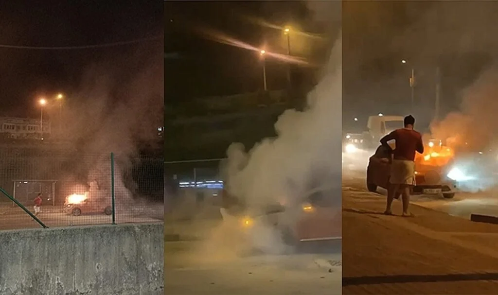  Seyir halinde alev alan otomobilden son anda kurtuldu