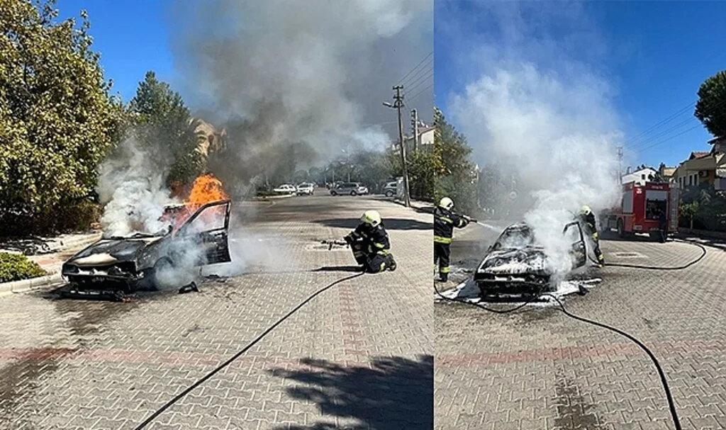 Seyir halindeki otomobil alev alev yandı