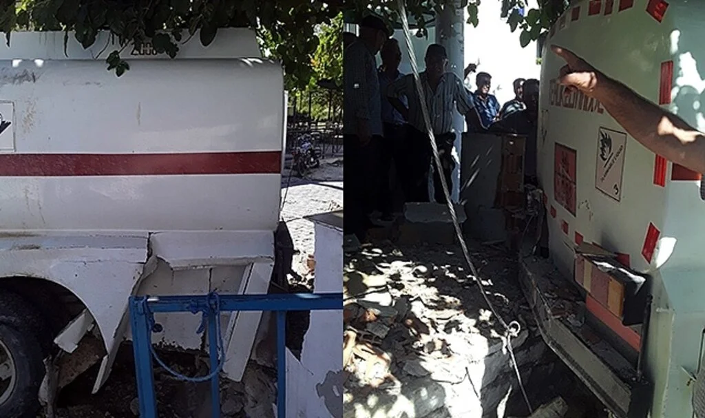 Söke'de akaryakıt tankeri kıraathaneye girdi: 2 yaralı