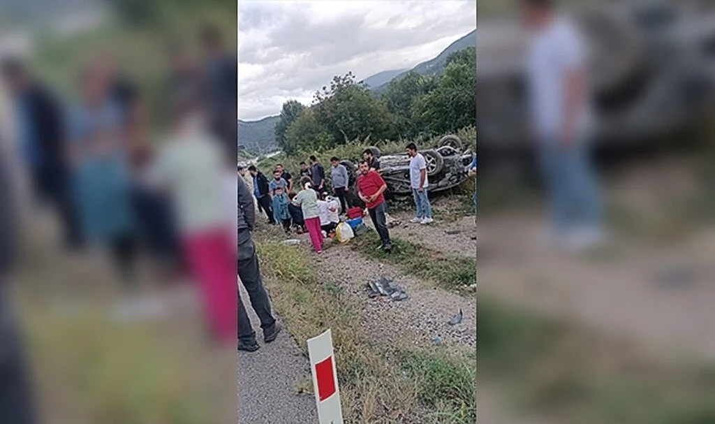 Takla atan otomobildeki 5 kişi yaralandı