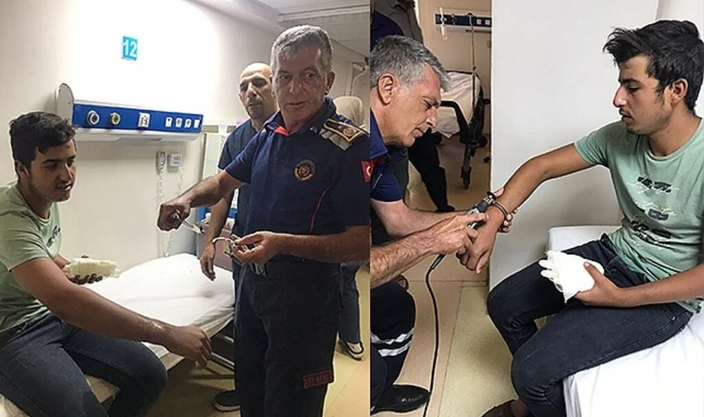 Yerde bulduğu kelepçeyi koluna taktı, imdadına itfaiye ekipleri koştu