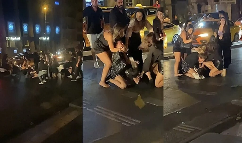İstanbul’un göbeğinde kadınların saç saça kavgası kamerada