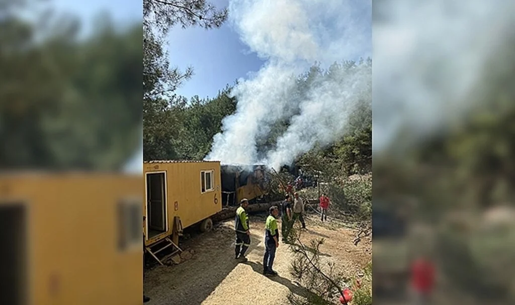 Maden sahasındaki konteyner yangını korkuttu
