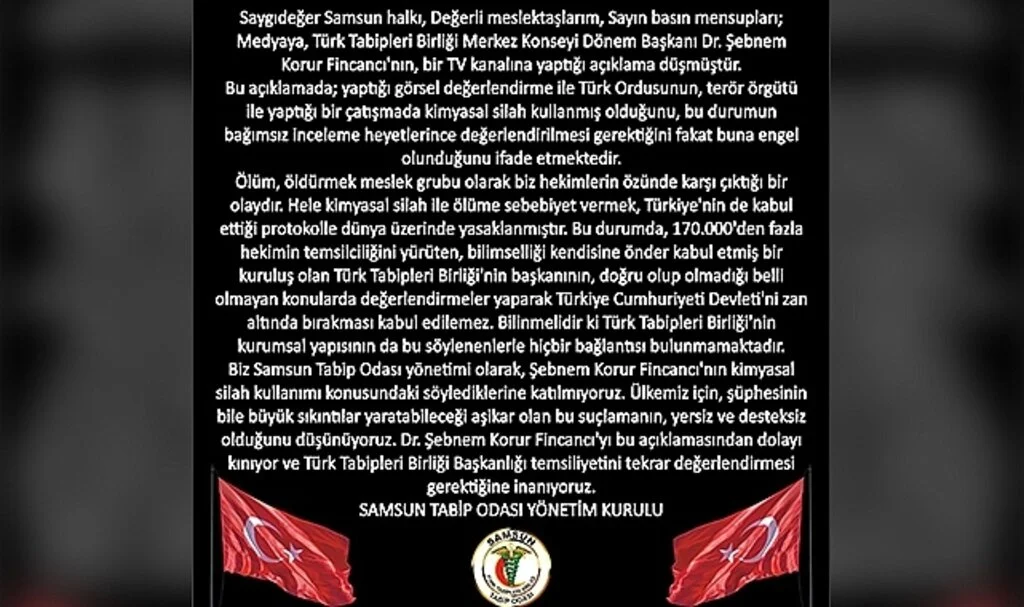 Samsun Tabip Odası'ndan Fincancı’ya kınama