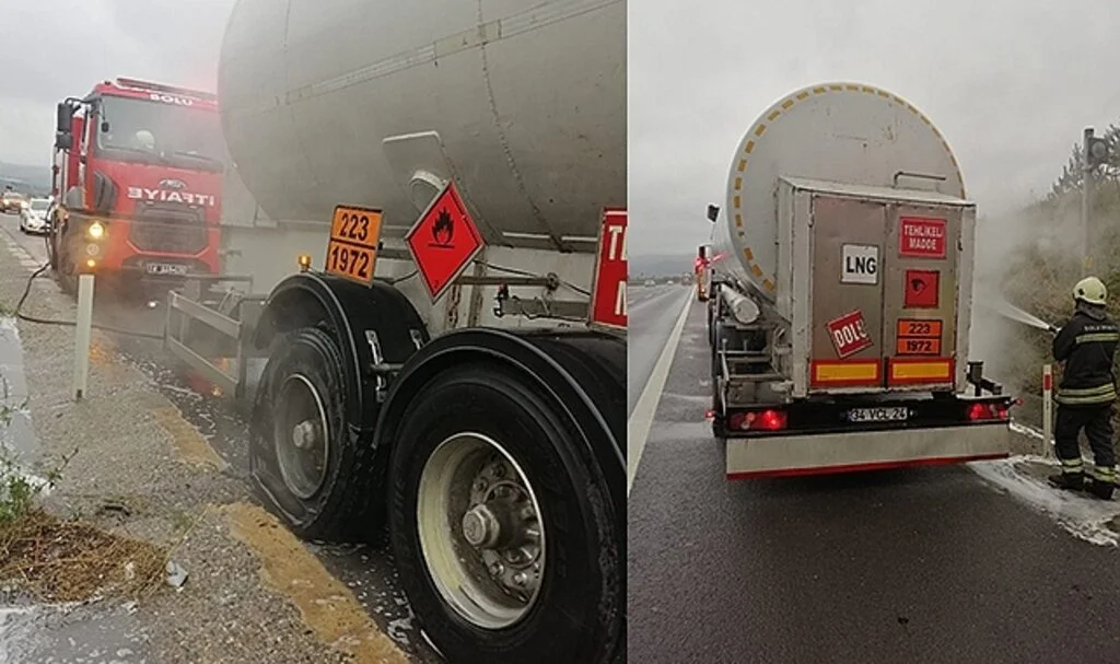 TEM'de LNG yüklü tankerde çıkan yangın büyümeden söndürüldü