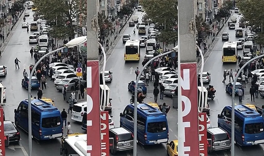 Ümraniye’de taksici ile motokuryenin yumruklu kavgası kamerada