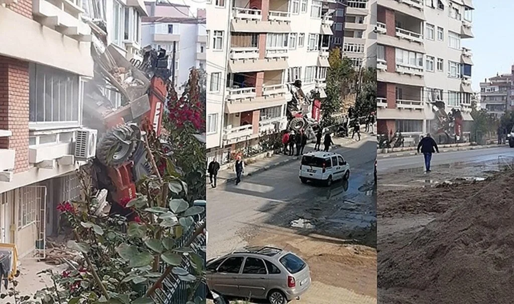 Yalova’da kontrolden çıkan iş makinesi apartmana çarptı