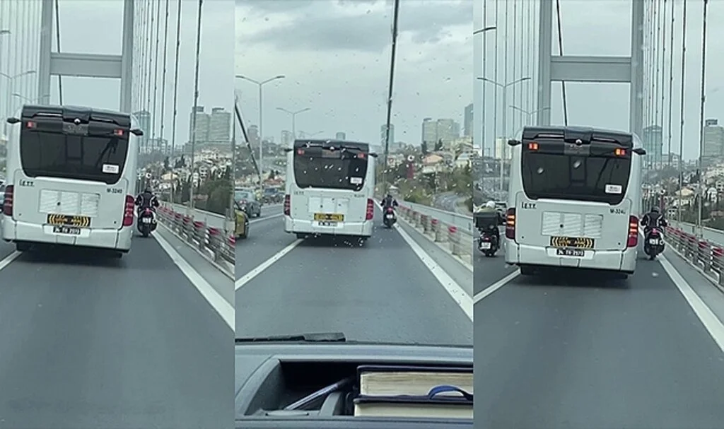 15 Temmuz Şehitler Köprüsü’nde metrobüs, motosikletliye siper oldu