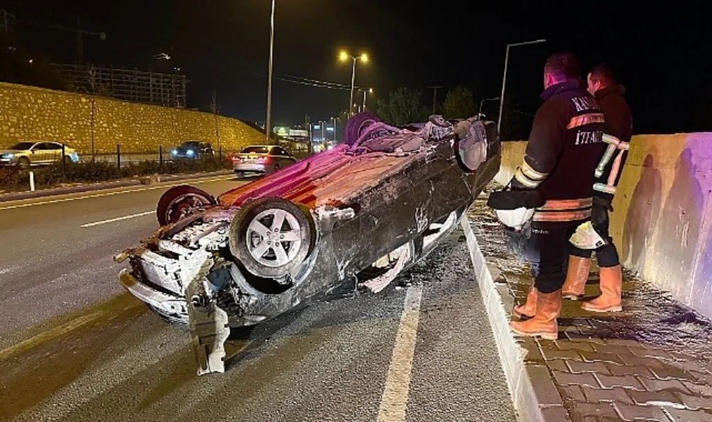 50 metre taklalar atarak sürüklenen araçta burnu bile kanamadı