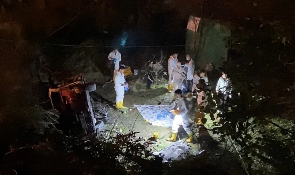 Ağaçlık alana uçan otomobil alev alev yandı: 1’i polis 2 kişi hayatını kaybetti