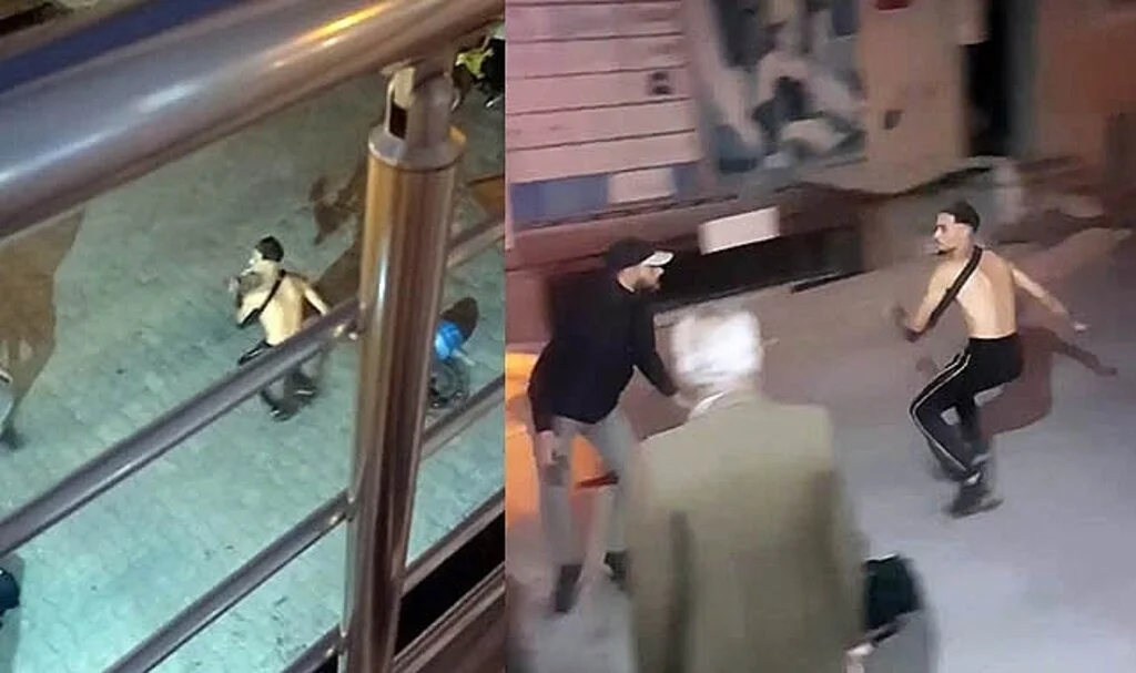 Akli dengesi yerinde olmayan şahsın bıçakla etrafa saldırdığı anlar kamerada