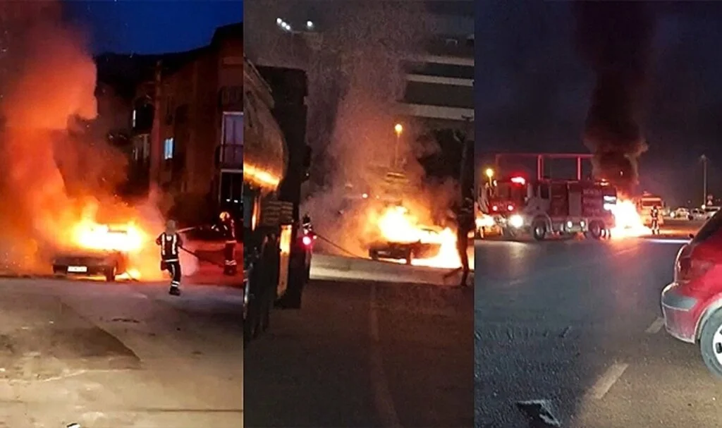 Alev alan otomobil kullanılamaz hale geldi