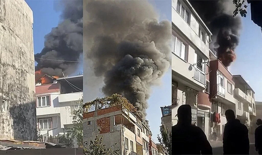 Bursa’da 2 katlı evin çatısı alev alev yandı