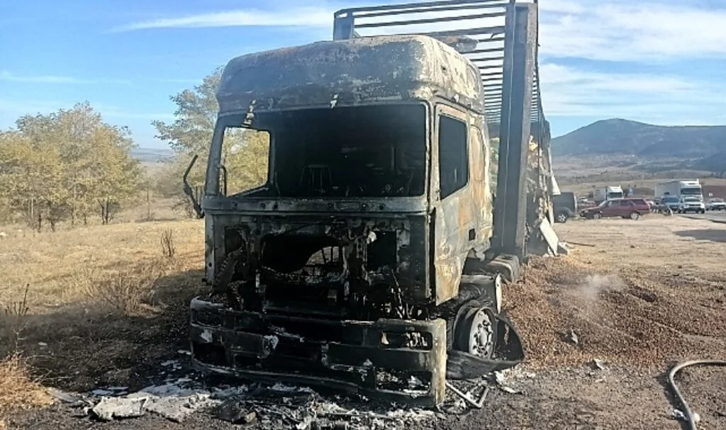 Fındık yüklü tır alevlere teslim oldu