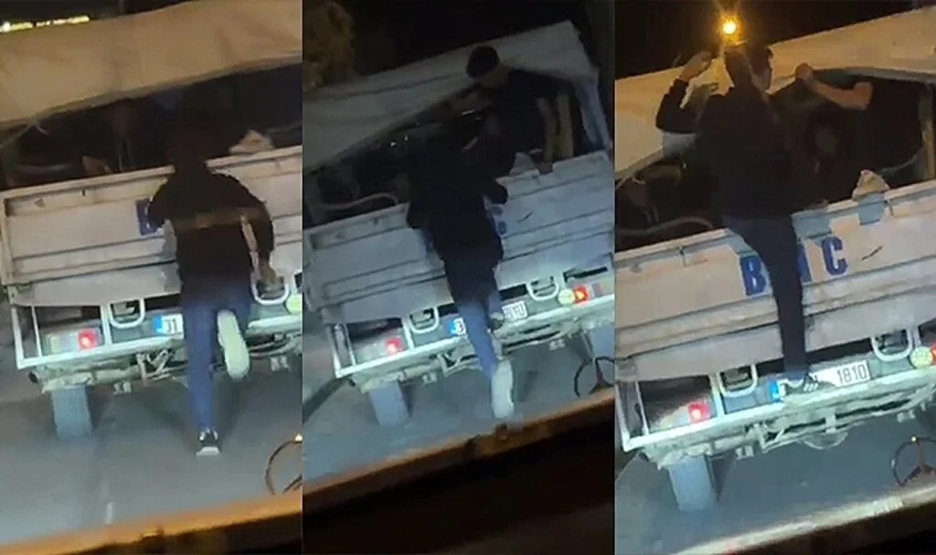 Kamyonette tehlikeli yolculuk