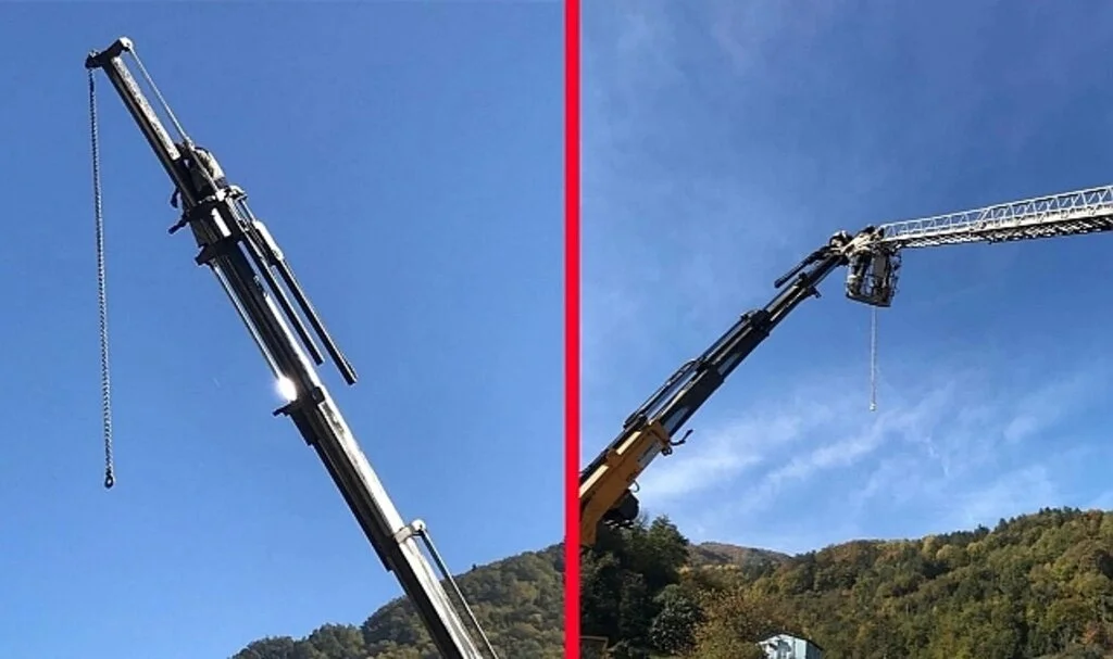 Kastamonu'da arızalanan bir vincin tepesinde kalan vatandaşın imdadına itfaiye koştu