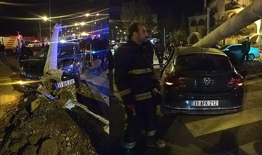 Kazaya karışan otomobil güvenlik kamerası direğine çarparak durabildi: 2 yaralı