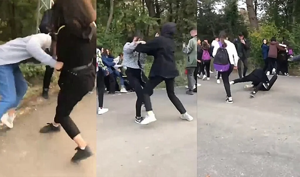 Kız öğrenciler saç saça kavga etti, o anları gülerek kayda aldılar