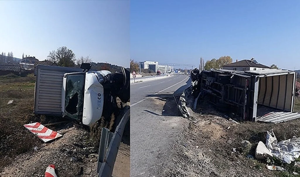 Kontrolden çıkan kamyonet devrildi, sürücüsü yaralandı