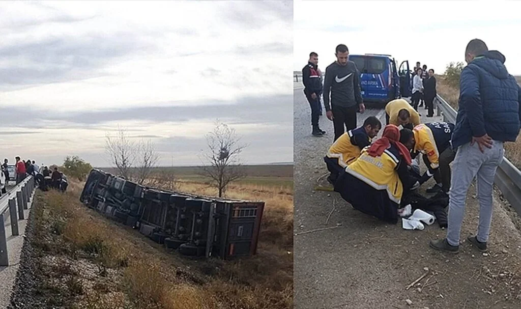 Konya’da tır devrildi, sürücü yaralandı