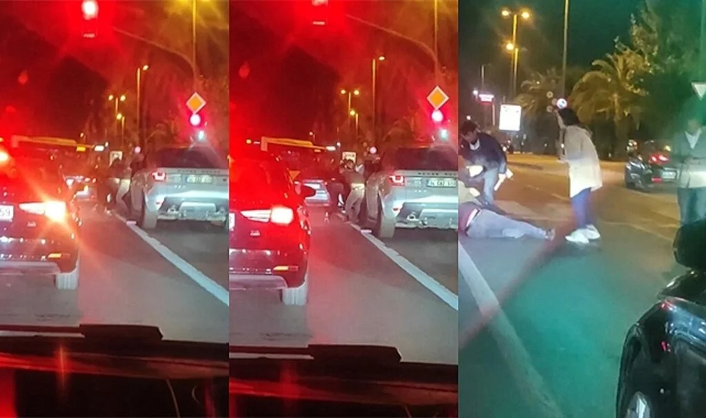 Maltepe’de sürücülerin yol ortasındaki yumruklu kavgası kamerada