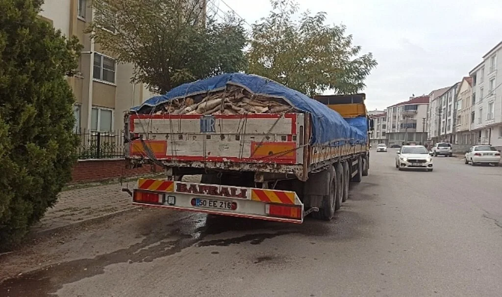 Samsun'da deri yüklü tırdan akan kan çevreyi kirletti
