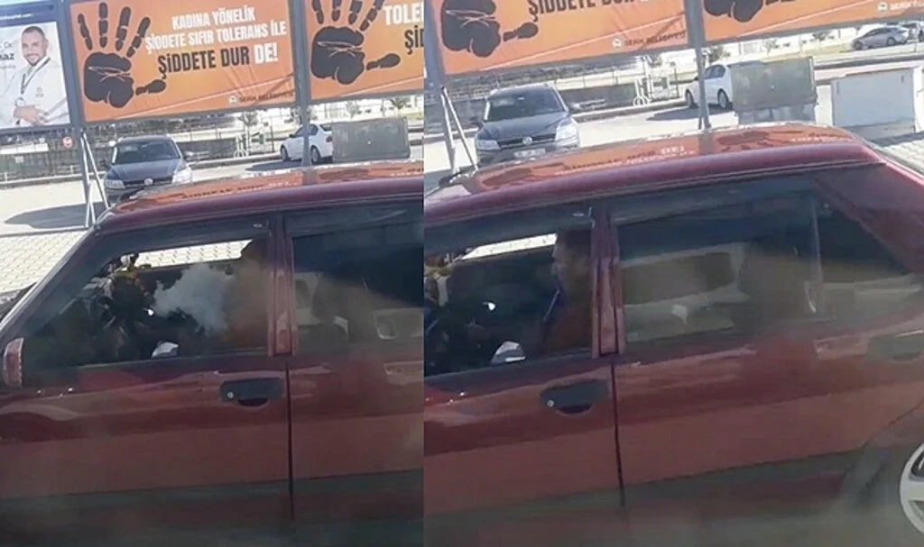 Sürücünün otomobilde nargile keyfi