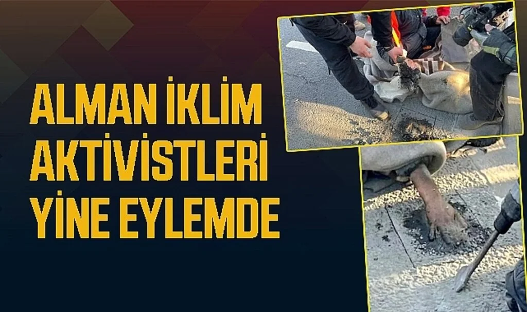 Alman iklim aktivisti eylem sırasında elini asfalta yapıştırdı! Bir türlü çıkartmayınca polis ekipleri matkapla kesti