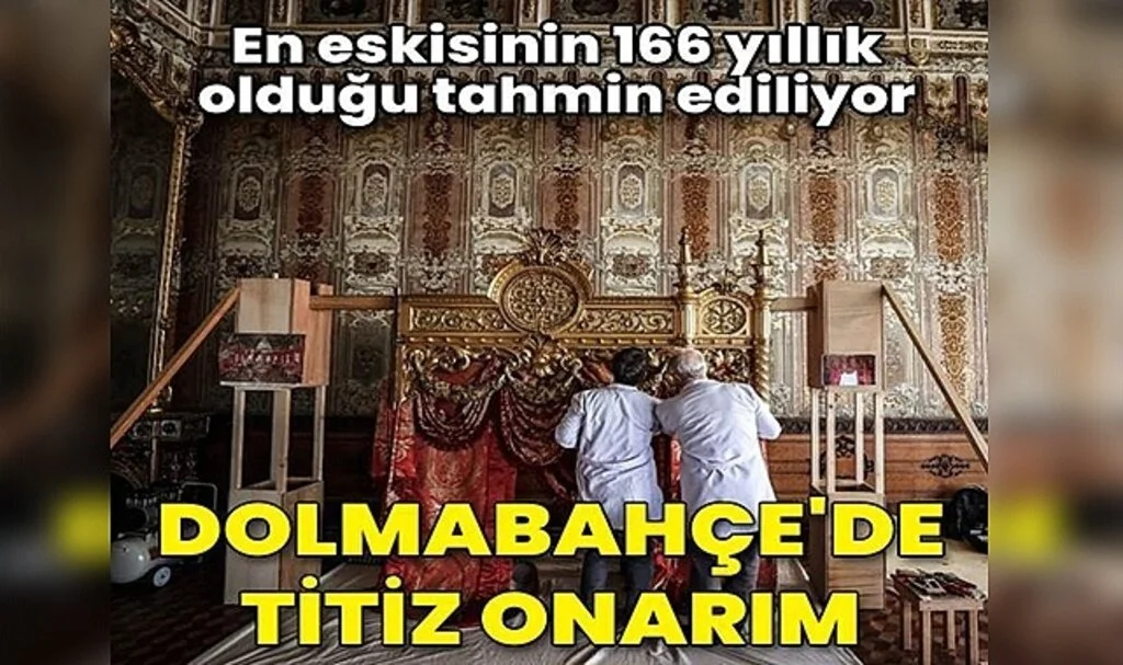 Dolmabahçe Sarayı'nın perdeleri titizlikle onarılıyor