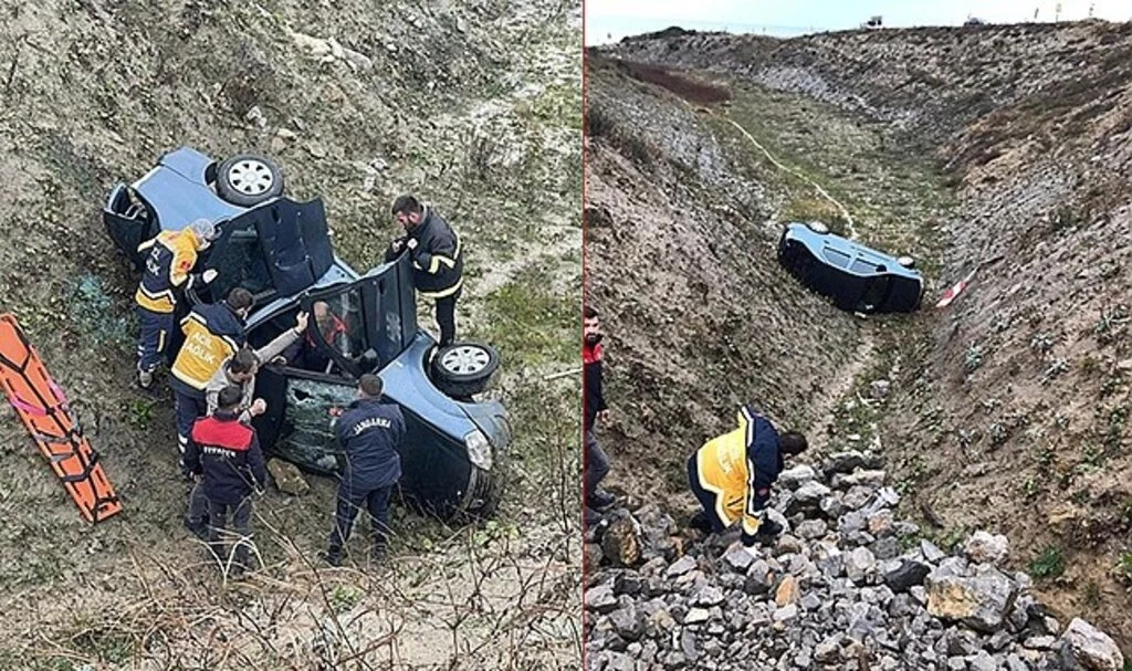 Otomobil Uçuruma Yuvarlandı, Sürücüsü Yaralı Kurtuldu
