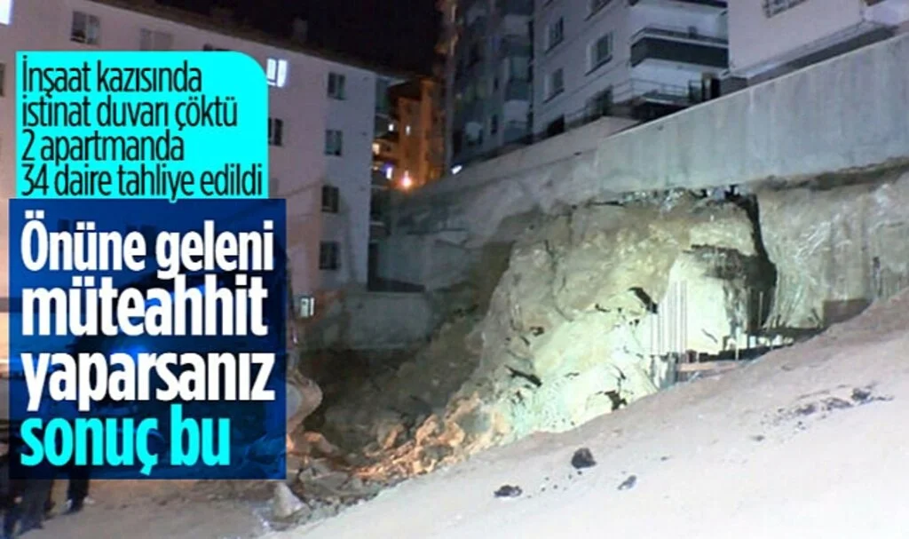 Ankara'da İnşaat Kazısında 2 Apartmanın İstinat Duvarı Çöktü