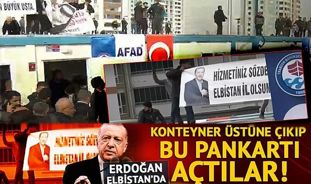 Cumhurbaşkanı Erdoğan ittifak ortaklarıyla Elbistan'da! Konteyner ziyaretindeki o pankart dikkat çekti...