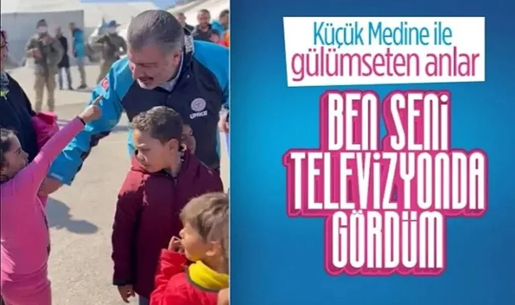 Deprem Bölgesindeki Fahrettin Koca ile Minik Medine'nin Gülümseten Anları
