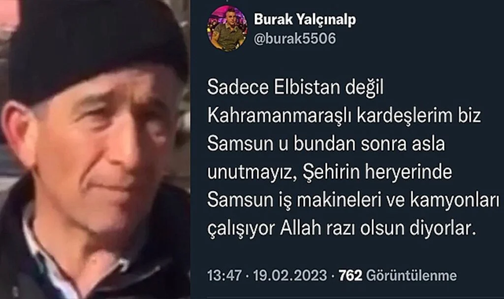 Deprem Bölgesinden Samsun'a Teşekkür 