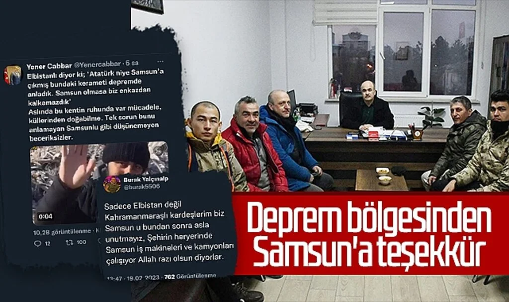 Deprem bölgesinden Samsun'a teşekkür