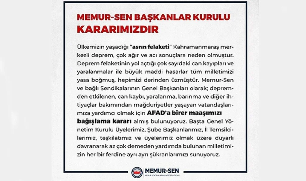 MEMUR-SEN Başkanlar Kurulu 'Maaş' Bağışladı
