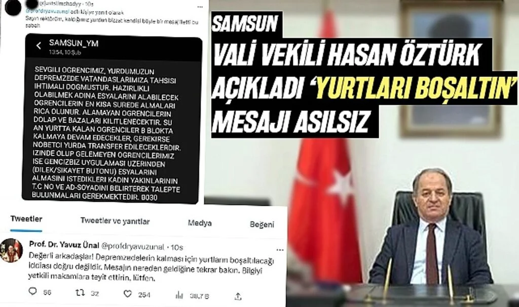 Samsun Vali Vekili Hasan Öztürk 'Yurtları Boşaltın' Mesajı Asılsız 