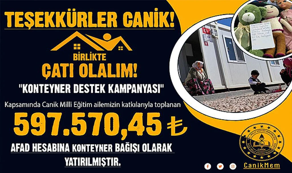 Samsun Canik'ten Afet Bölgesine Konteyner Desteği