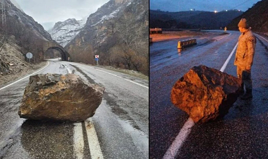 Tunceli'deki Sağanak Yağışta Kara Yoluna Kaya Parçaları Düştü