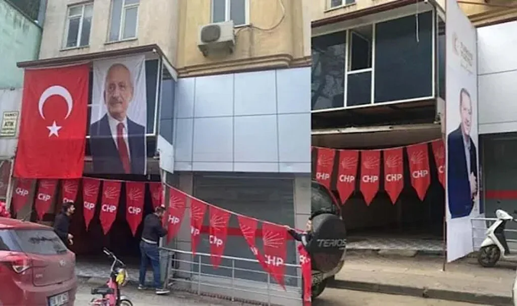 AK Parti’liler, CHP Seçim Bürosunu Erdoğan Posteri ile Gizlemek İstedi
