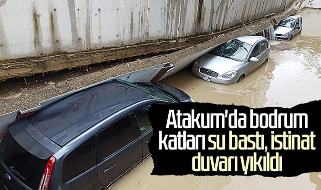 Atakum'da bodrum katları su bastı, istinat duvarı yıkıldı