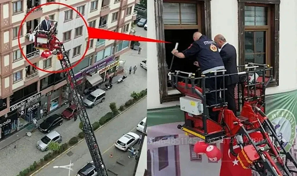 Belediye Başkanı Makam Odasına İtfaiye Aracıyla Girdi