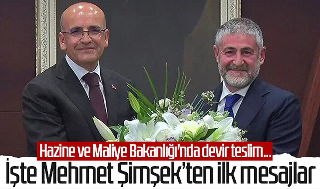 Hazine ve Maliye Bakanlığı'nda devir teslim... İşte Mehmet Şimşek'ten ilk mesajlar